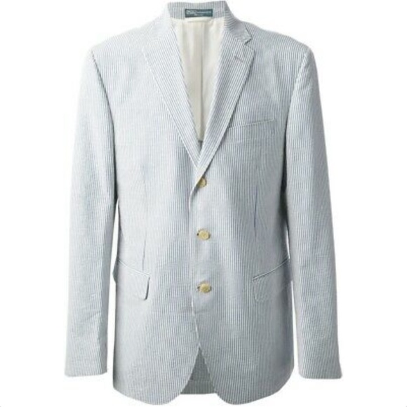POLO RALPH LAUREN Light Blue Striped Blazer Size L